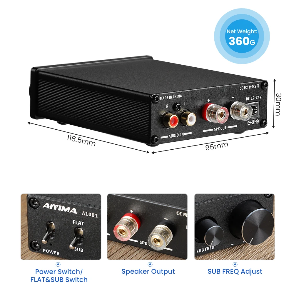 AIYIMA A1001  100W Subwoofer Amplifier TPA3116 Power Amplifier Speaker Sound Amplificador Digital Class D Mono Home Audio AMP