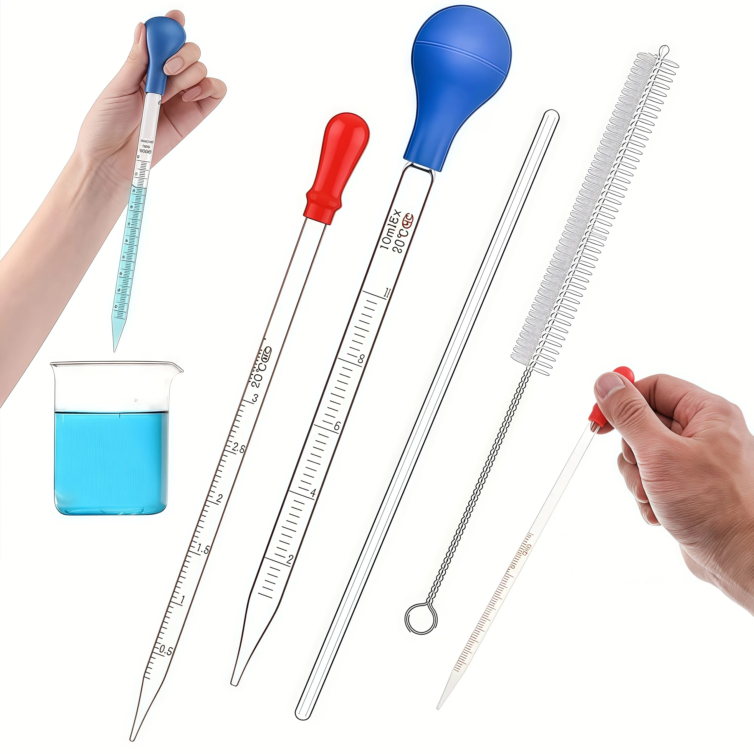 Pipetta in vetro, contagocce in vetro 3ML/10ML con agitatore in vetro, spazzola per la pulizia 2PCS/4PCS