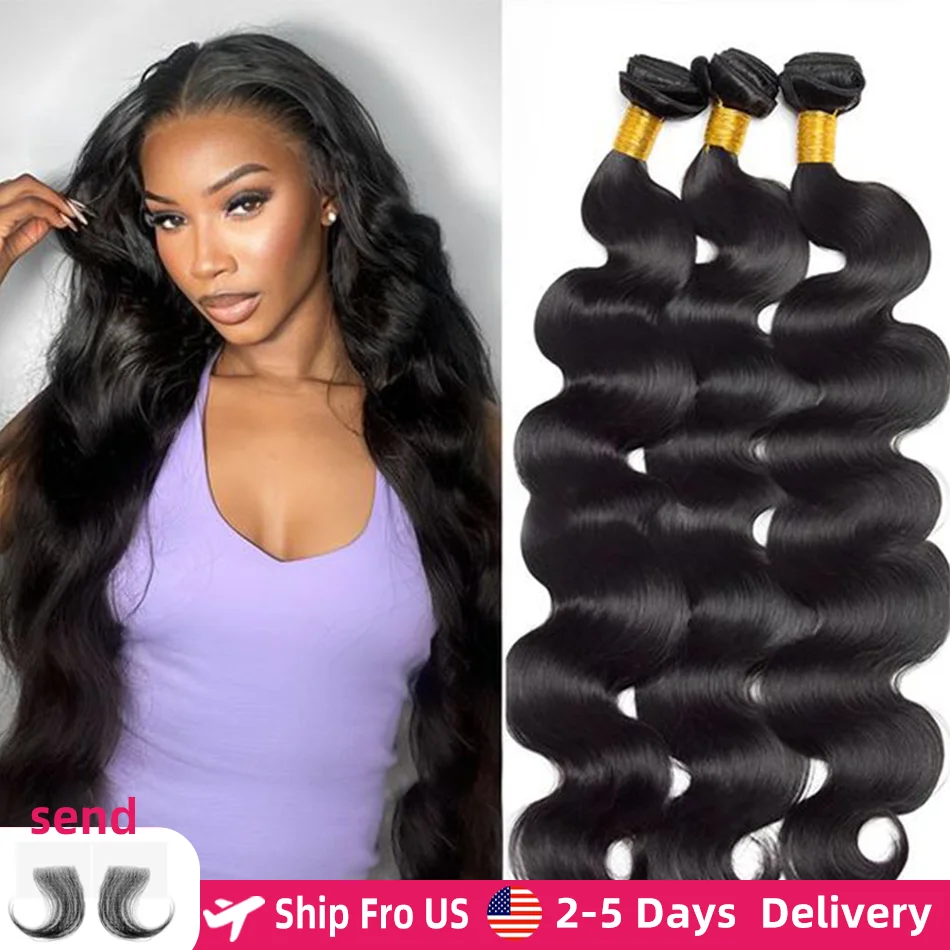 Onda do corpo feixes de cabelo humano 100% natural preto brasileiro remy cabelo em linha reta 2/3/4/5 pacotes extensões de cabelo humano para mulher