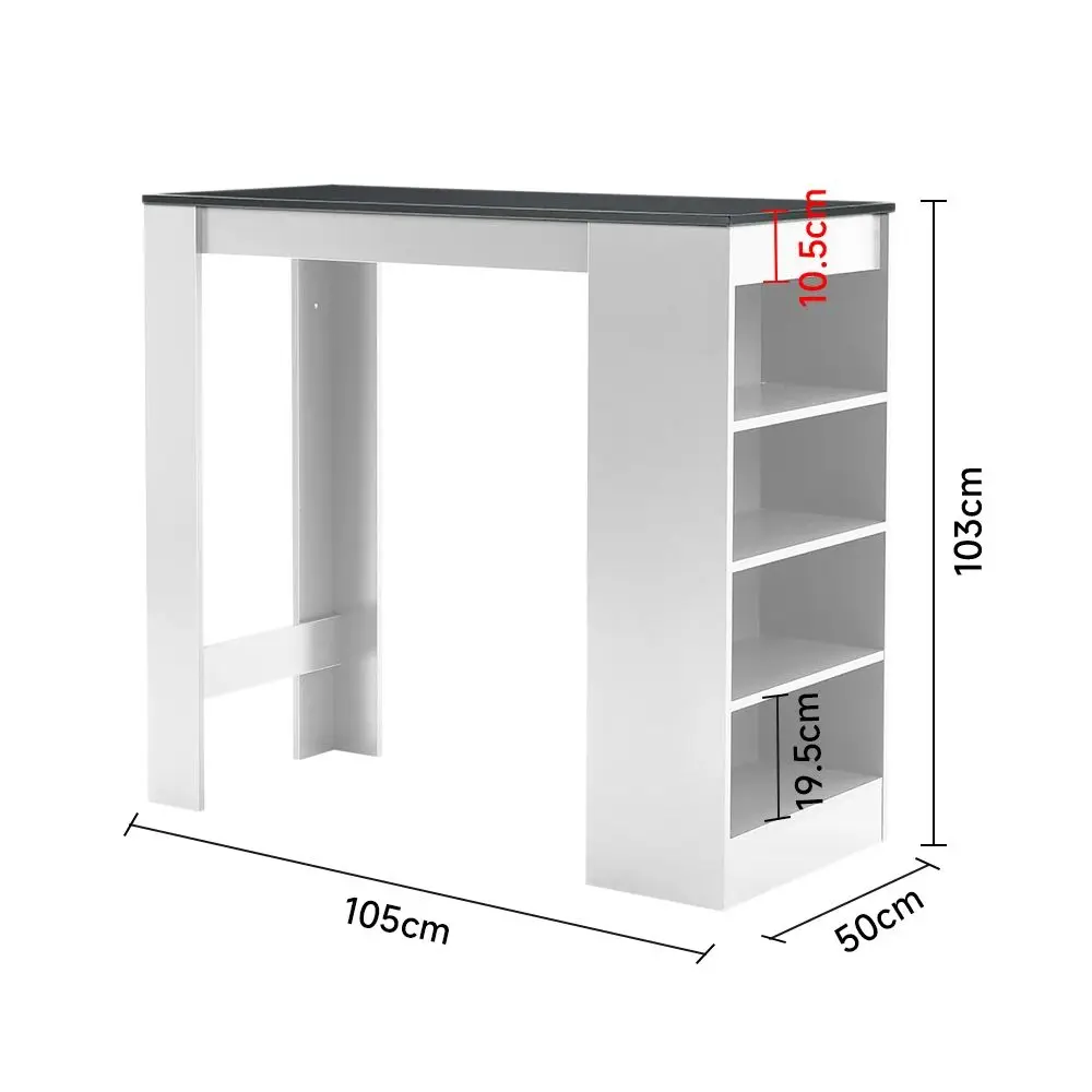 White Wooden Bar Table with Open Shelves,Grey Table Top