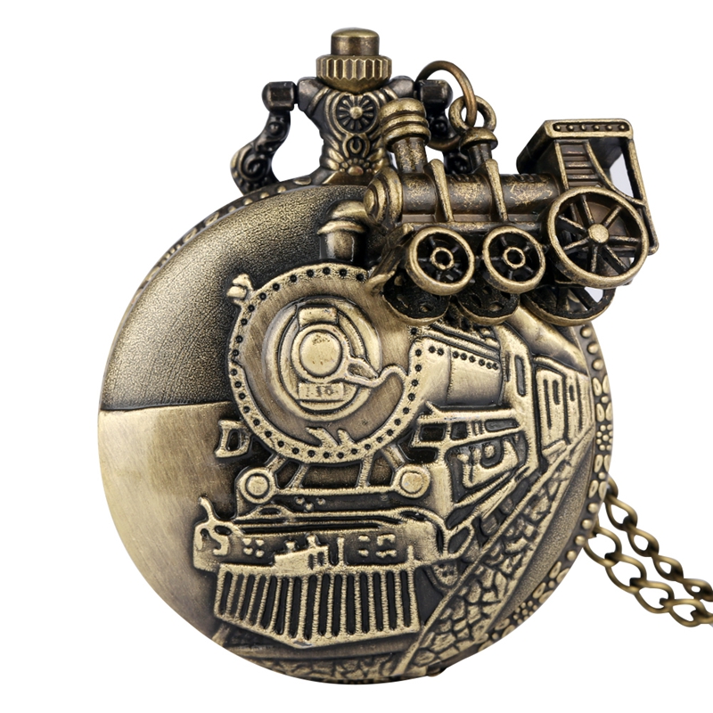 Relógio de bolso clássico vintage steampunk trem quartzo com colar corrente pingente lembrança presente relógio para homens e crianças
