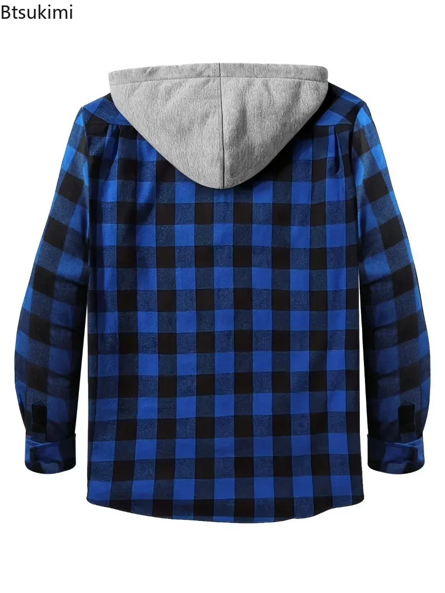 Frühling Herbst männer Plaid Shirts Lose Beiläufige Lange Ärmel Hemd Jacken Mode Mit Kapuze Strickjacke Mäntel Einfache Sport Tops für männer