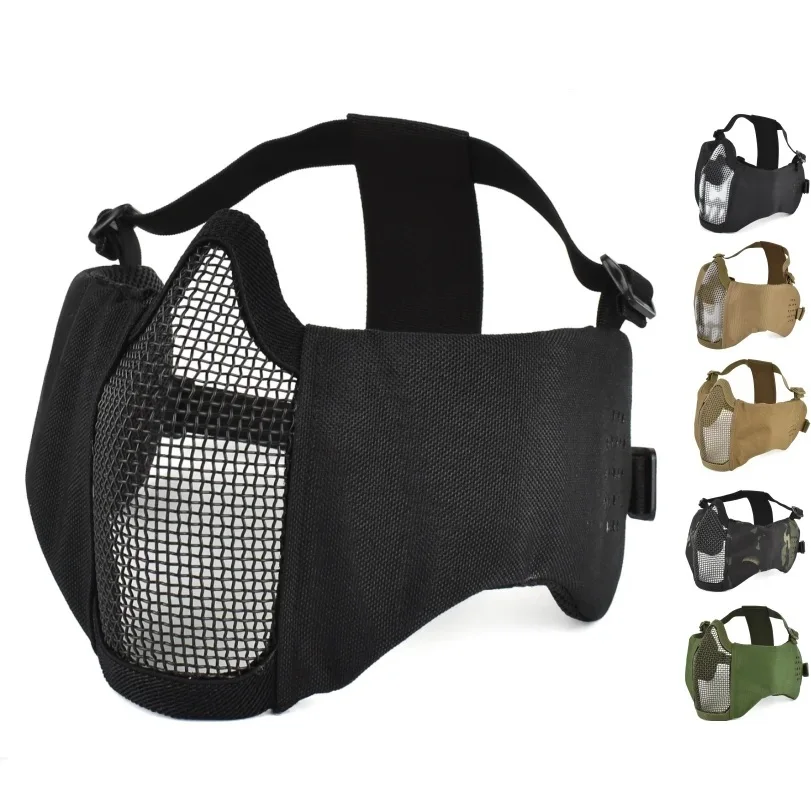 Zlangsports Taktyczna półtwarzowa maska Airsoft Składana metalowa siatka Ochrona uszu Regulowane maski ochronne CS Wargame