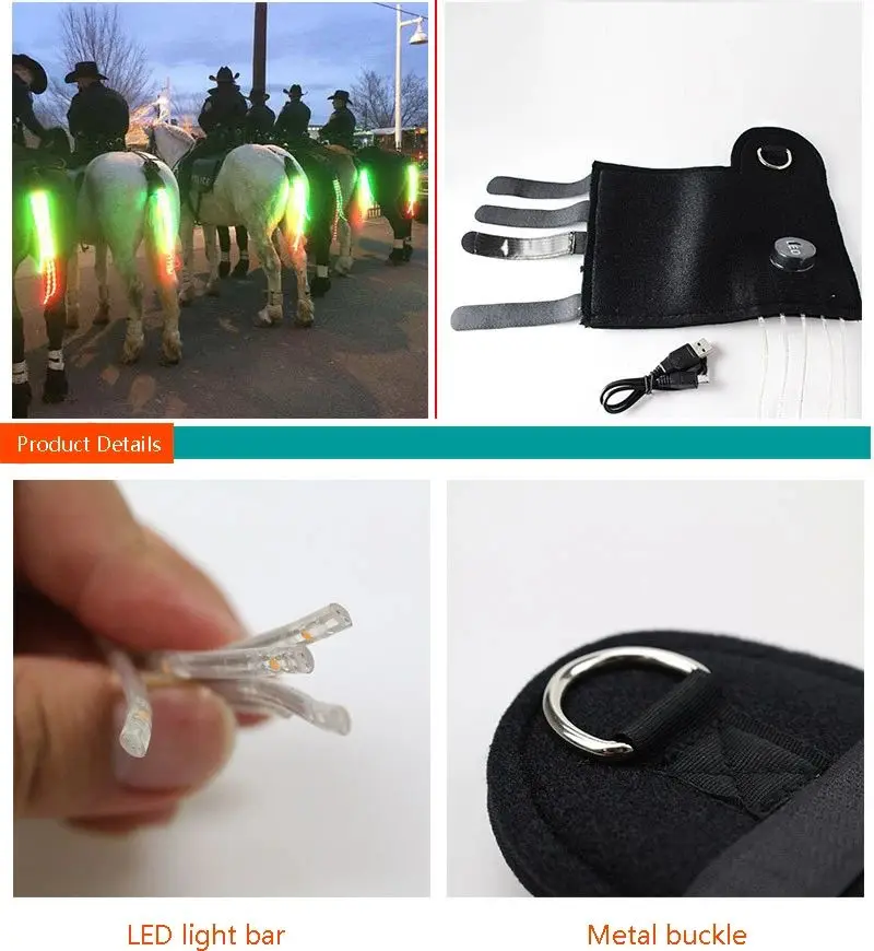 Luces traseras de caballo de 100CM con USB, arnés LED recargable para caballos, equipo de luces traseras intermitentes para deportes al aire libre ecuestre