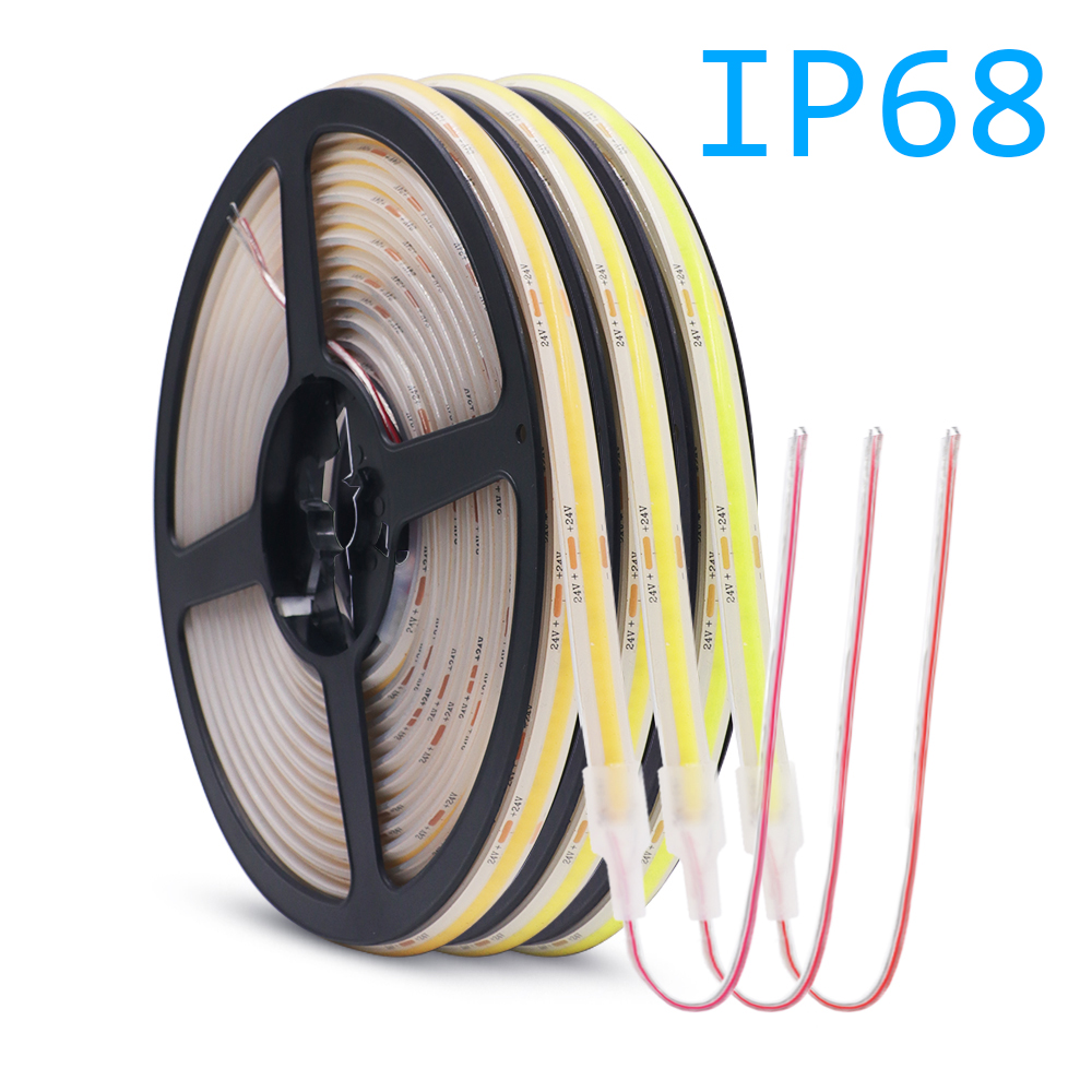 Tira de luces LED COB de 12V y 24V IP68, lámpara Led Flexible impermeable, 320LED, 5m, 10m, 15m, 0,5m, 1m, iluminación de revestimiento brillante de alta densidad