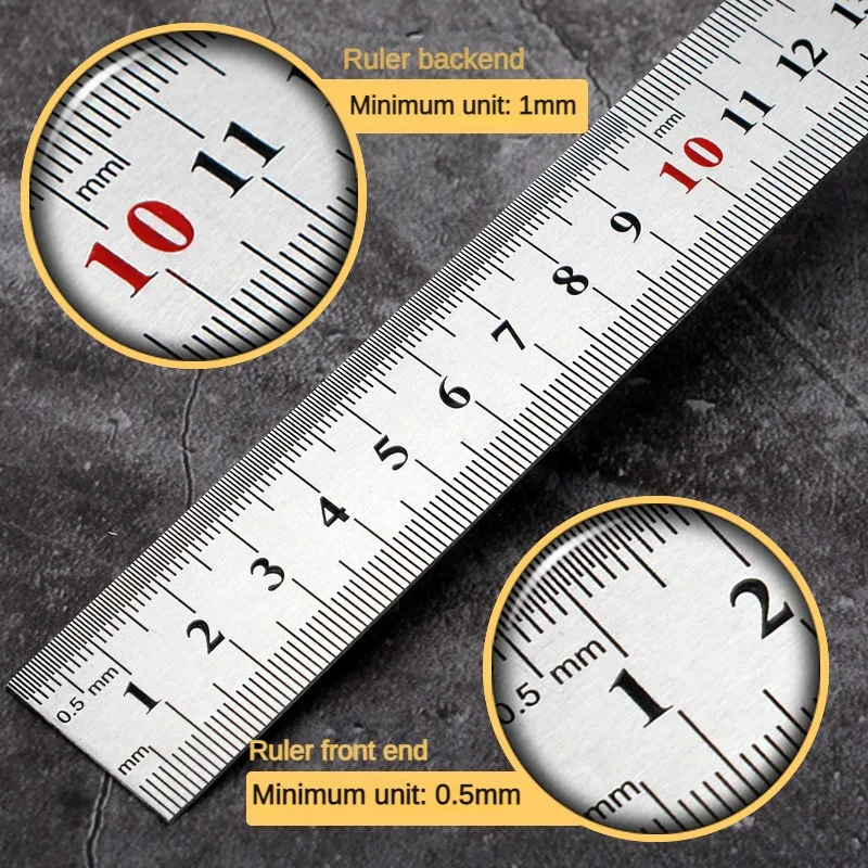 15cm/20cm/30cm/50cm 스테인레스 직선 눈금자 강철 양면 센티미터 인치 규모 미터법 눈금자 도구 학교 용품 눈금자
