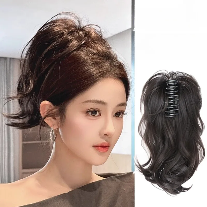 Peruka syntetyczna typu \"chicken hair bun\" z niskim wiązaniem, klips do upinania, kok z kwiatami, pasek w paski, \"duży jelito\", ekskluzywne akcesoria do włosów.