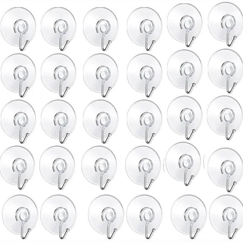 5/10Pcs Suction Cup Hooks 20/30/40/50/57mm Transparent Suction Cups With Metal Hooks Home Kitchen Bathroom Window Wall Hooks