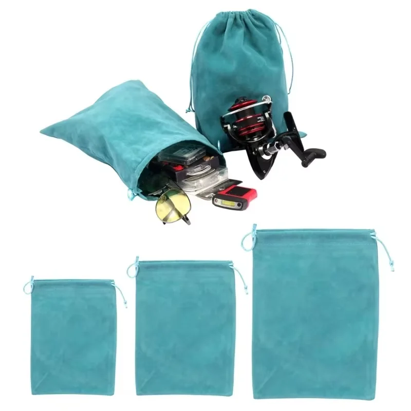 Accesorios de aparejos de pesca, bolsa de almacenamiento de ruedas, bolsa de carretes de pesca, bolsa protectora de carrete con cordón portátil