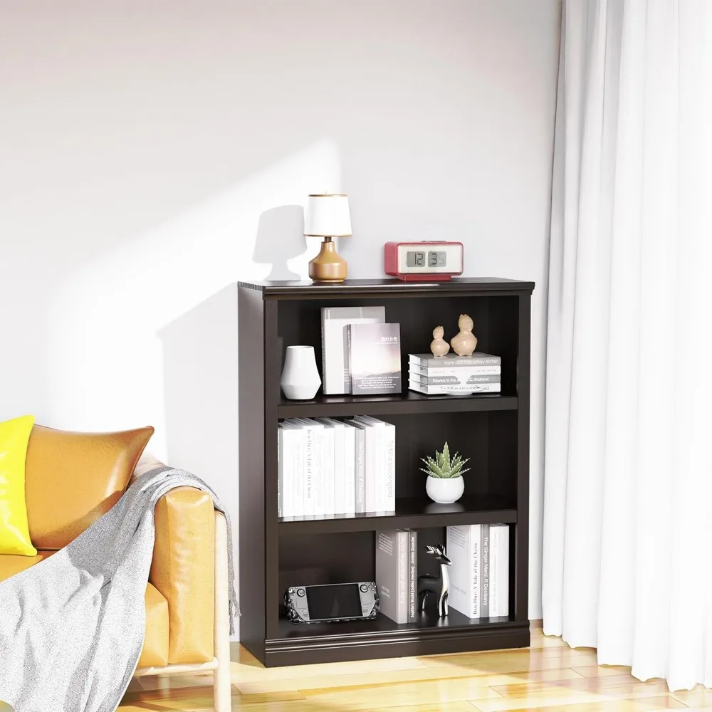 43 in Tall Bookcase, 3-Tier Bookshelf Open Storage, 33 inch Wide Floor Standing Indoor Furniture, Book Cases for Home School