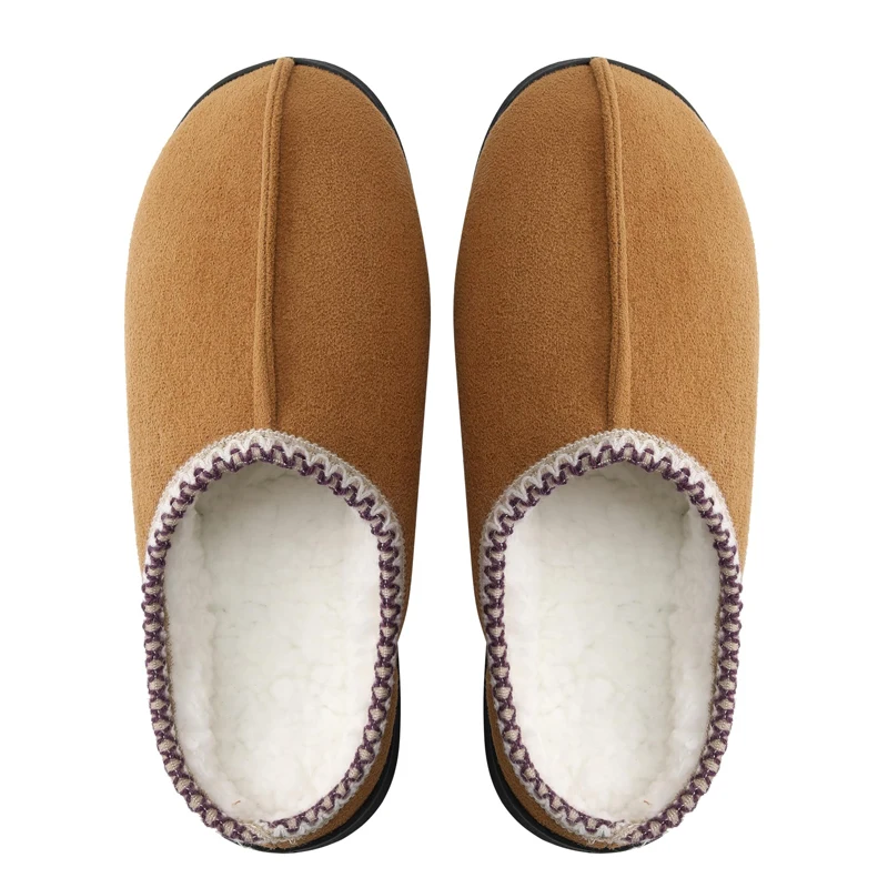 Litfun sandal rumah musim dingin pria wanita, sandal hangat empuk Anti licin busa memori katun tahan lama dengan sol karet tahan lama