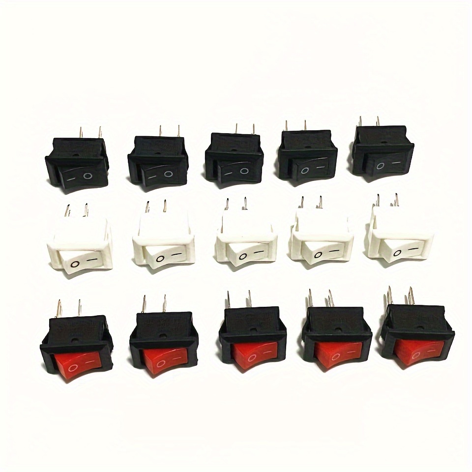 15 pièces Mini interrupteur à bascule SPST noir et rouge interrupteurs bouton AC 250V 3A/125V 6A 2 broches e/s 10*15mm interrupteur marche-arrêt à bascule