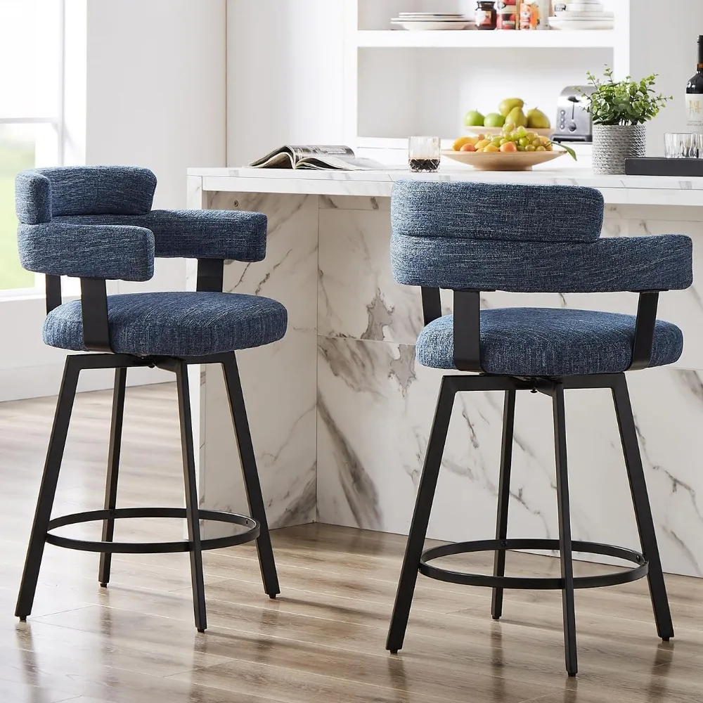 Counter Height Bar Stools with Full Back – Swivel Counter Stools Set of 2 with Linen Padded Back