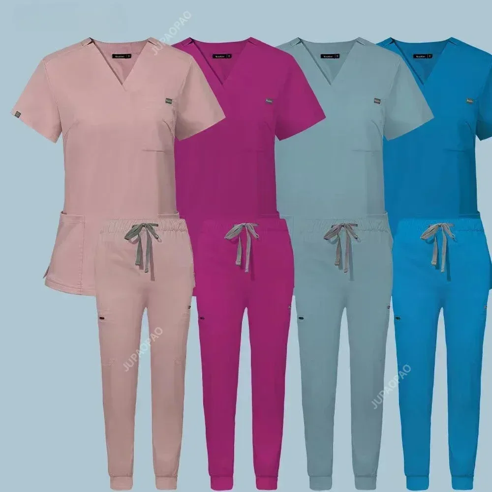Mehrfarbige Peelings Uniform Kurzarm Tops Hosen Pflege Uniform Frauen Tierhandlung Arzt Peeling medizinische Chirurgie Arbeits kleidung Peeling-Set