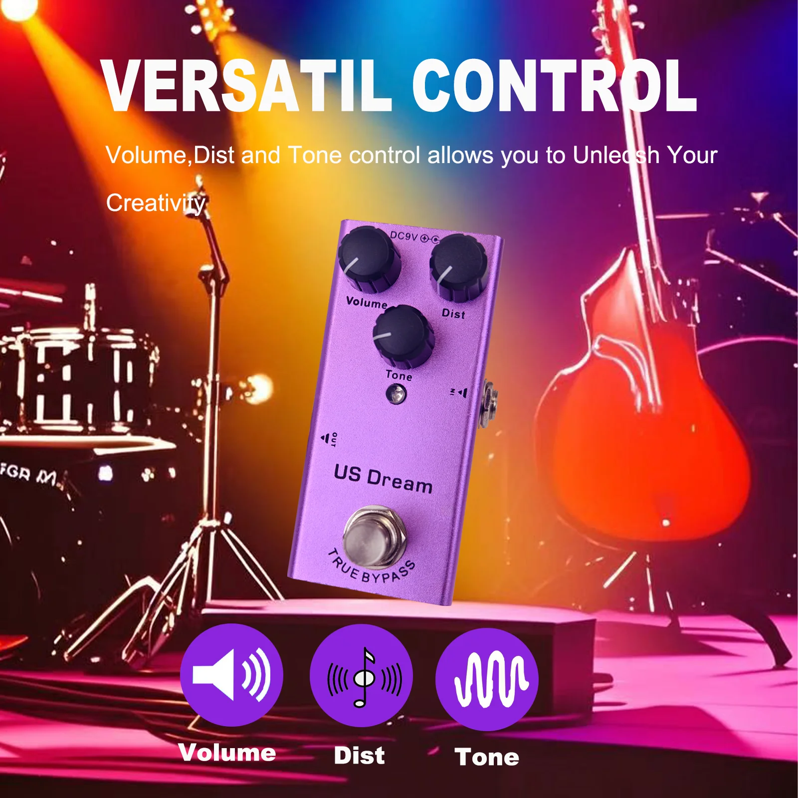 Pedal de guitarra eléctrica Overdrive/Distorsión/Chorus/Delay/Tremolo/Analog Delay True Bypass, diseño duradero para tonos versátiles