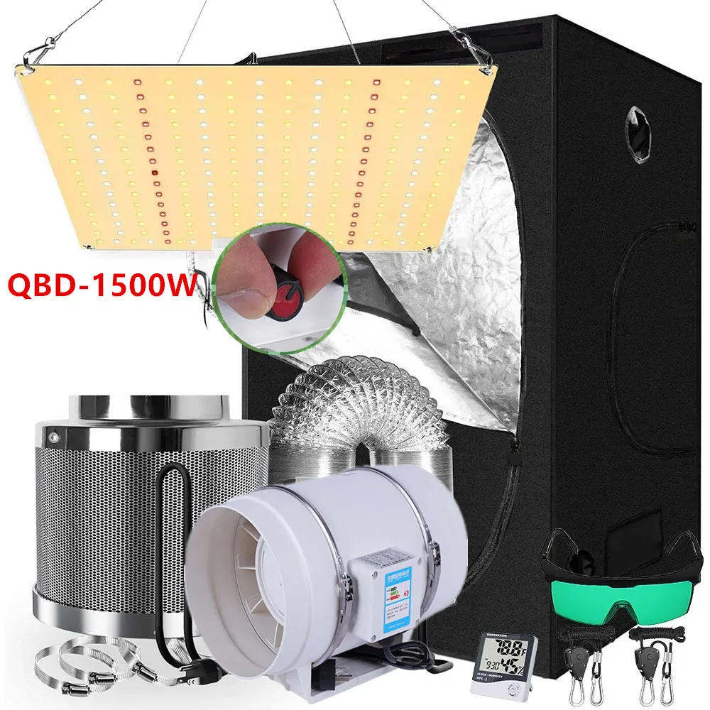 Growbox Set Grow Tent Room Complete Kit 2000W LED Grow Light + 4"/ Carbon Filter Indoor Hydroponic Combo Multiple Size greenhous