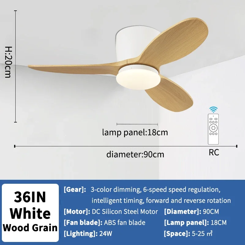 36 Inch Modern Low Floor Ceiling Fan Light with Remote Control, Living Room, Bedroom, Dining Room, Ceiling Fan Pendant Light