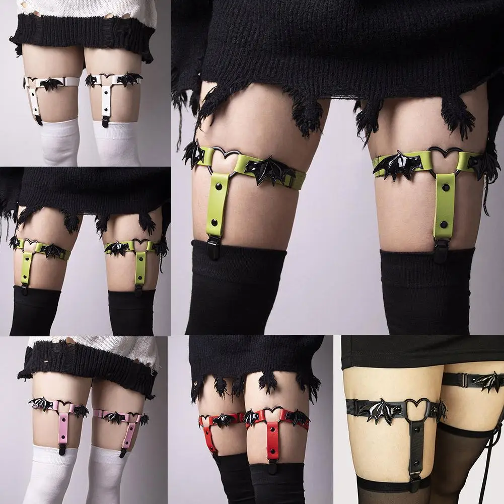 1 คู่ผู้หญิง Gothic Heart Shape ต้นขา Garter ค้างคาว Punk Wing ไนท์คลับขาถุงน่องคลิป Party Chain Garter ขาเข็มขัด Anti F4d7