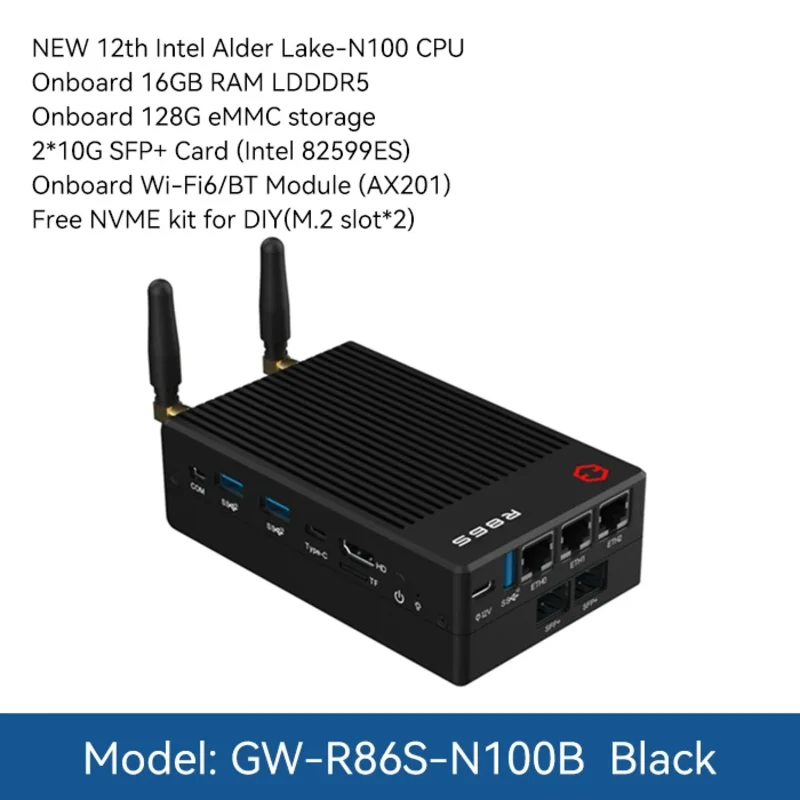 R86S-N100B Firewall Router All in One  Mini PC With  N100/N305 16GB 32GB  Ram 2*10G SFP+ 3*2.5GbE Pfsense Appliance