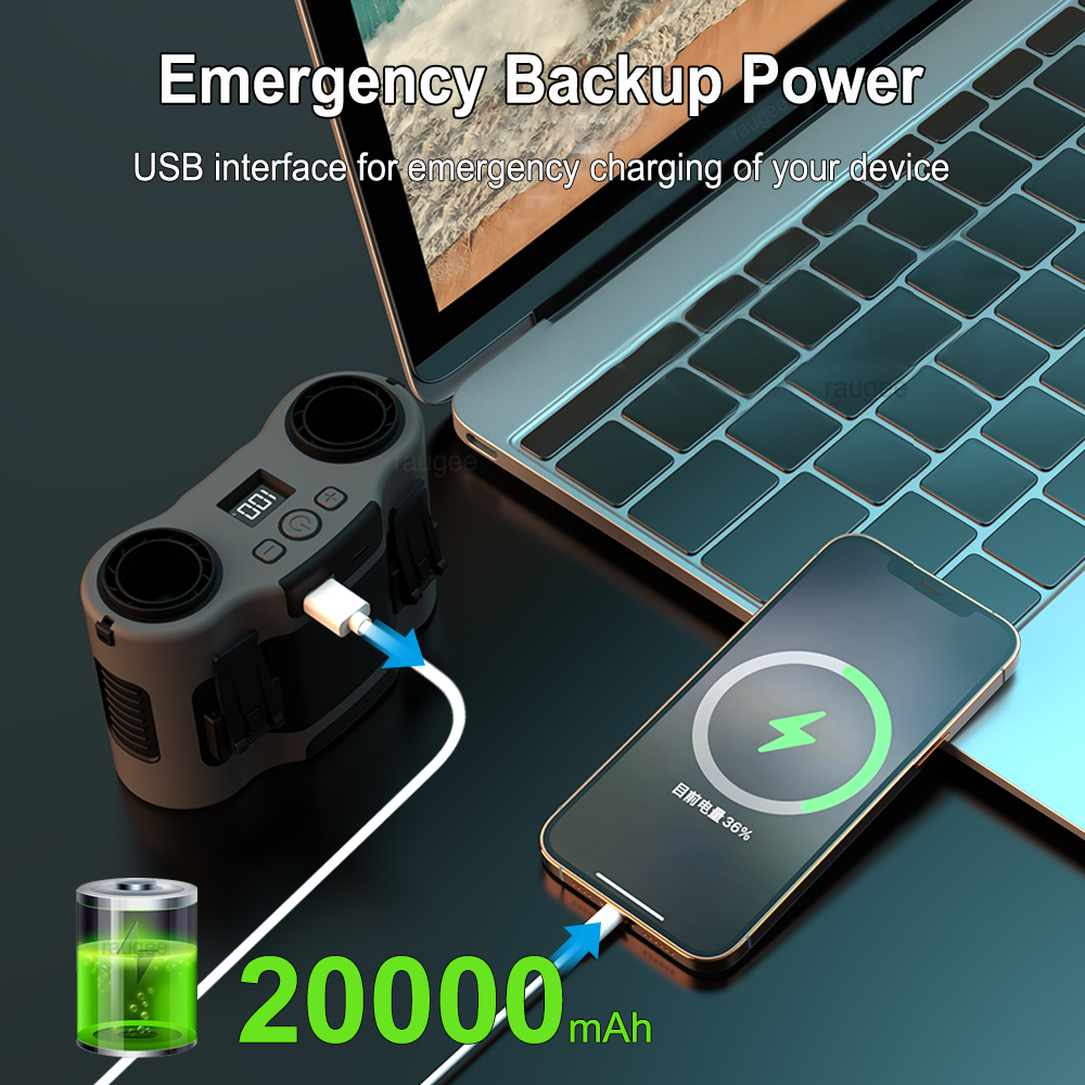 Draagbare tailleclipventilator Draagbare mini USB oplaadbare hangende ventilator voor buitenwerken Dubbele luchtuitlaat Tailleventilator 20000mAh