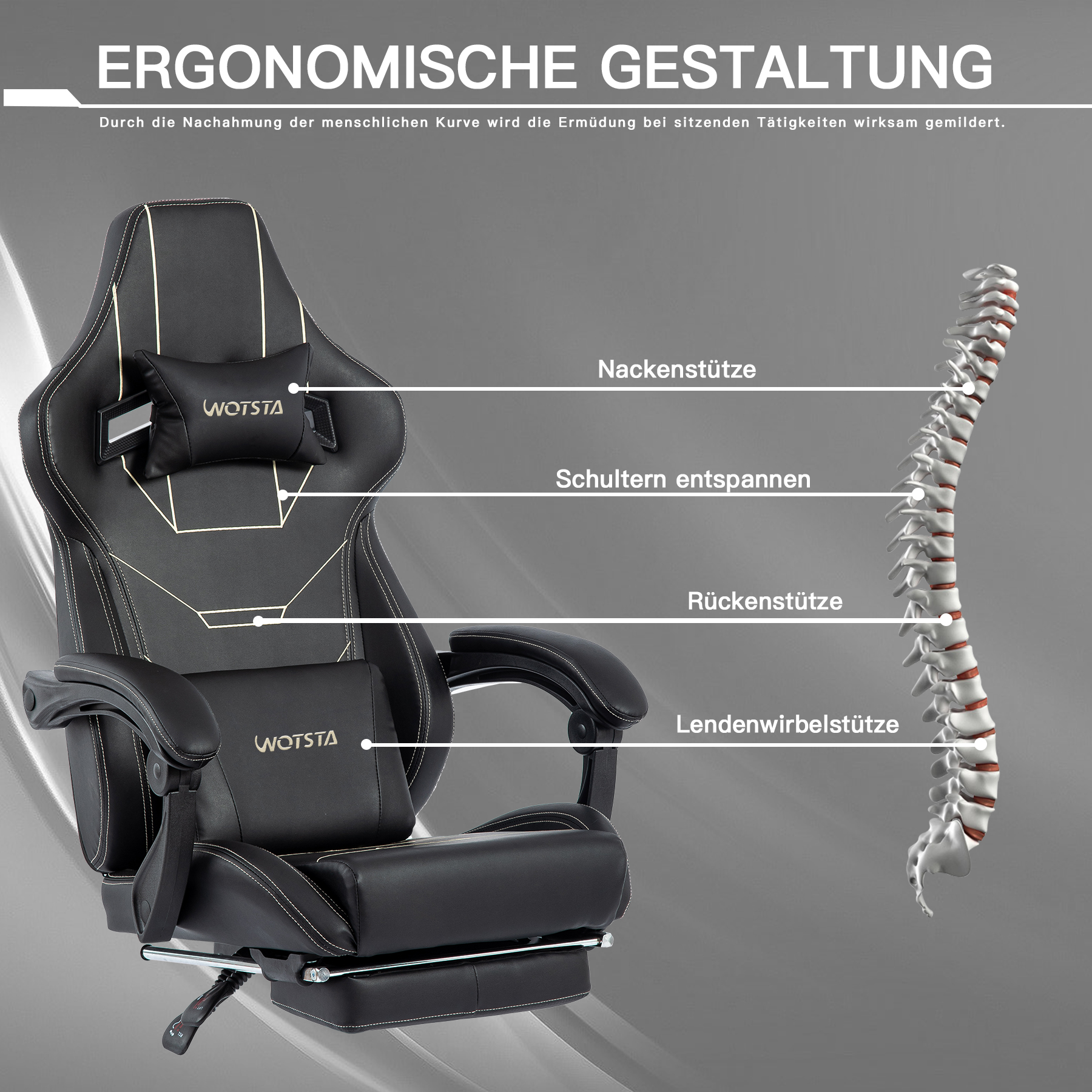 WOTSTA Gaming Chair Ergonomische Gaming Chair Bürostuhl met Footrest Racing Computerstuhl Height Adjusbar Padded Computerst