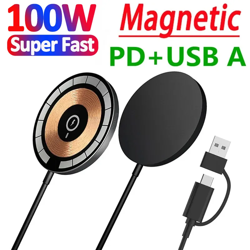 100 W magnetisches kabelloses Ladegerät Pad Telefon-Ladegeräte für iPhone 15 14 13 Pro Max Airpods tragbare Macsafe PD-Schnellladestation