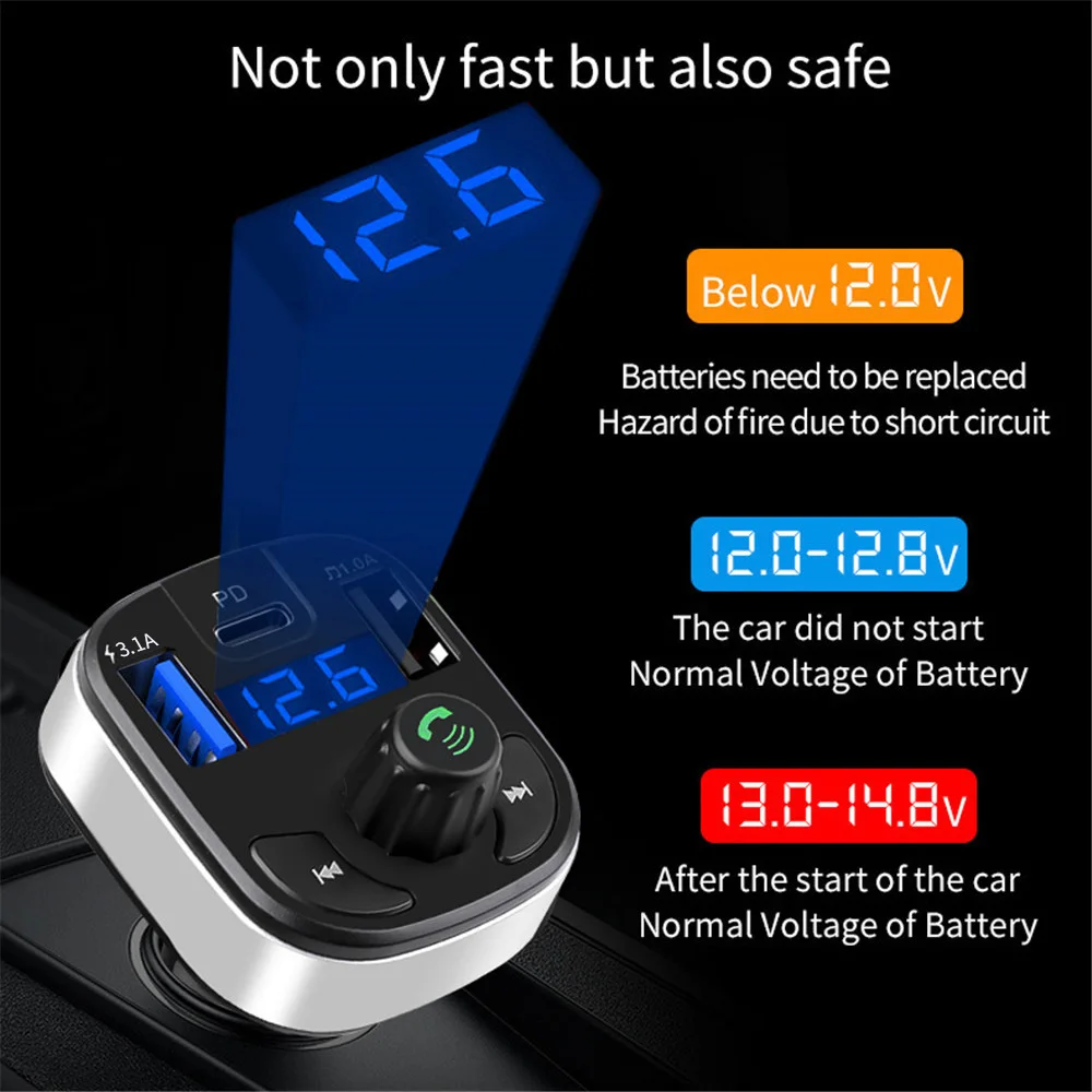 Transmisor FM Bluetooth 5,0 para coche, USB Dual PD tipo C, carga rápida, cargador de coche, micrófono Bluetooth, modulador FM manos libres para coche