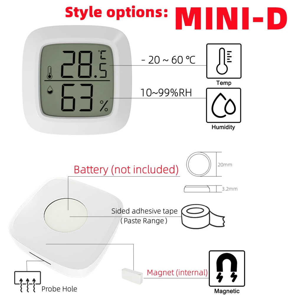 Mini Màn Hình Kỹ Thuật Số LCD Nhiệt Kế Ẩm Kế Trong Nhà Nhiệt Độ Phòng Đồng Hồ Đo Độ Ẩm Cảm Biến Đo Trạm Thời Tiết