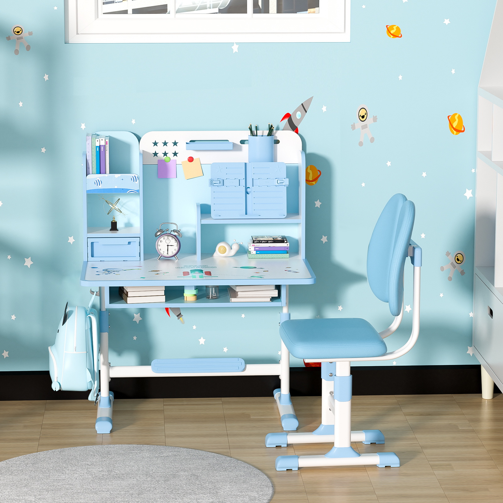 Children's study desk, elementary school students' writing homework desk, household simple children's desk chair, adjustable