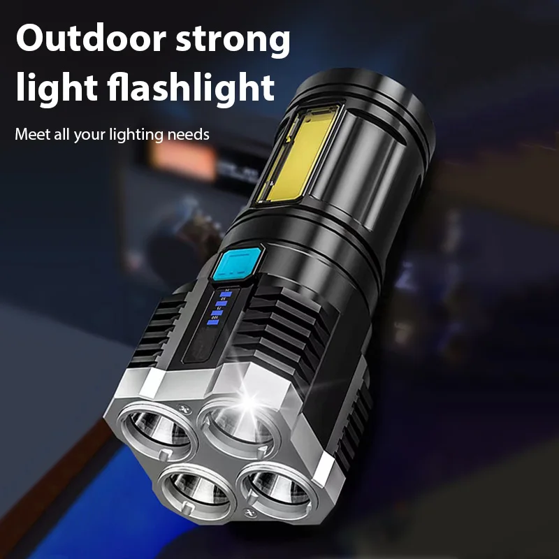 Tocha de luz forte ao ar livre 4led lanterna super brilhante recarregável telescópica zoom tocha com luz lateral cob acampamento pesca w