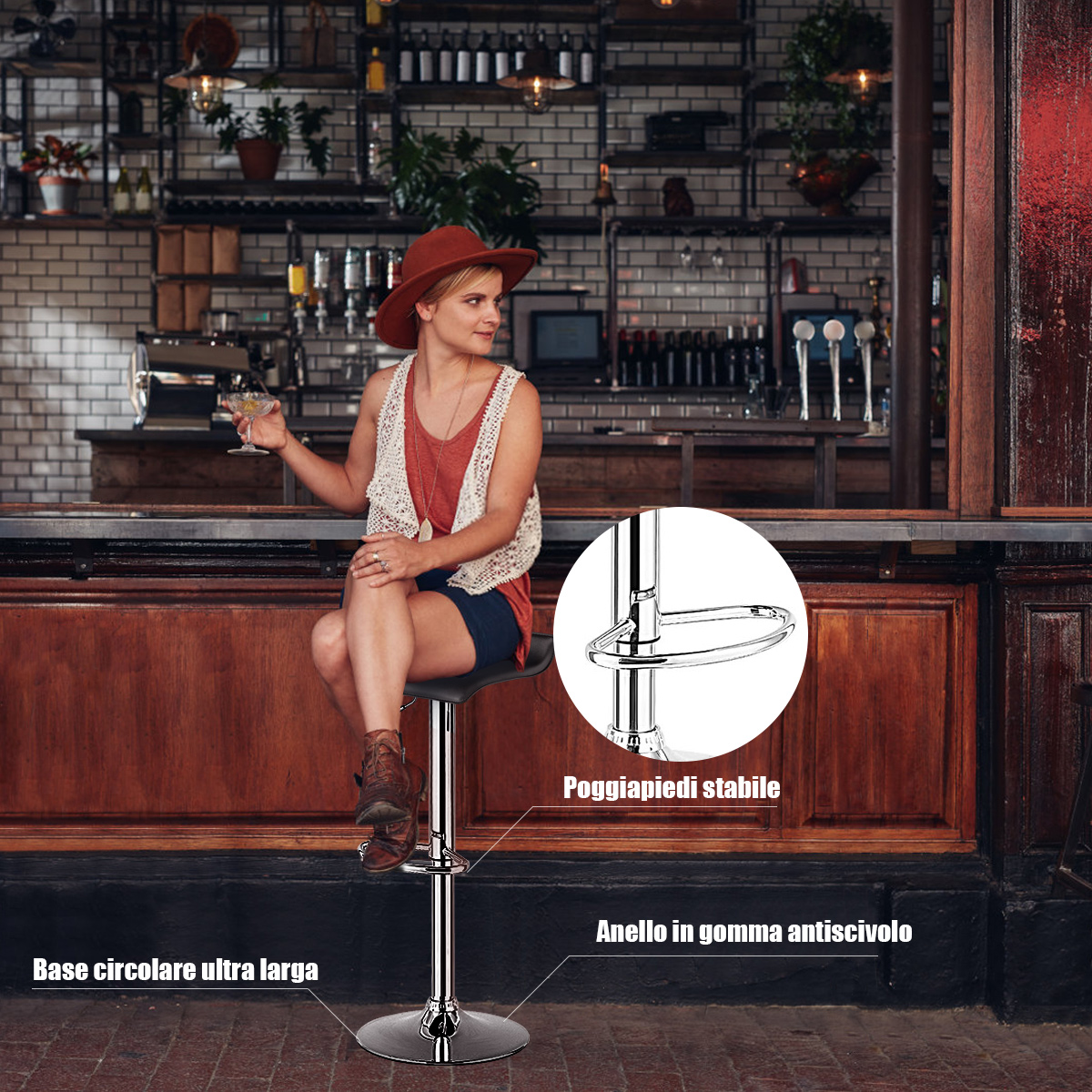 Tabouret de Bar, Chaise Bar Lot de 2, Hauteur Réglable, Chaise Bar Cuisine en Cuir PU, Rotatif sur 360°, Repose-Pieds, Cadre en Acier, Tabouret pour Cuisine, Îlot Central