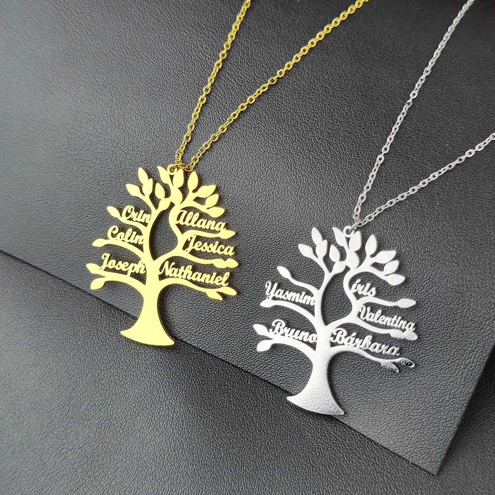 CUSTOM Tree Of Life ชื่อสร้อยคอส่วนบุคคลแม่เด็กครอบครัวชื่อสแตนเลสสตีลจี้ choker เครื่องประดับของขวัญ