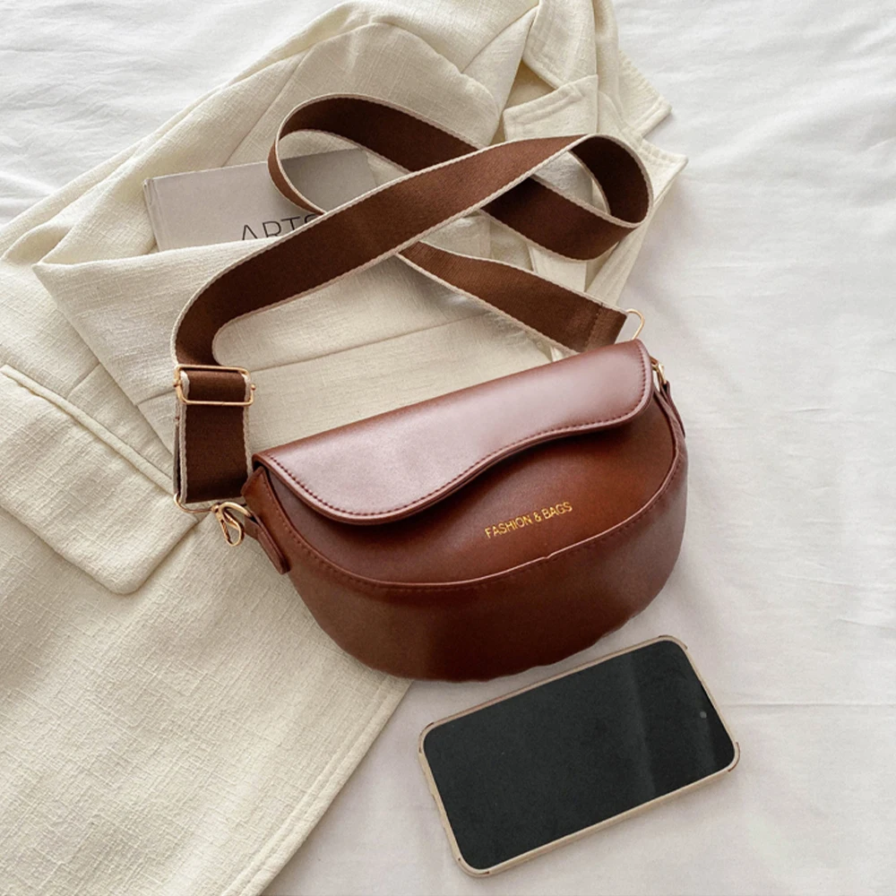 Borsa da donna vintage in tinta unita con patta piccola borsa da spalla sotto le ascelle borsa a tracolla con tracolla larga in pelle PU moda zwq