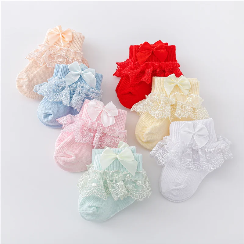 Lawadka, calcetines para bebés recién nacidos de 0 a 24 meses, calcetines de encaje de algodón para niñas, calcetines con lazo de princesa para niñas pequeñas, primavera 2024
