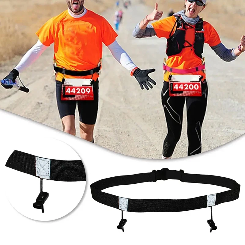 Marsupio da corsa con cintura per numero di gara, porta bavaglino per triathlon, maratona, ciclismo, motore con 6 anelli in gel, accessori sportivi per il fitness
