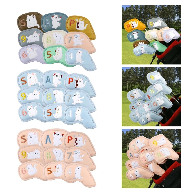 9 Chiếc Dễ Thương Họa Tiết Mèo Golf Sắt Đầu Bao Đầu Golf Bảo Vệ Headcover Câu Lạc Bộ Golf Có Scratchproof Ốp Lưng