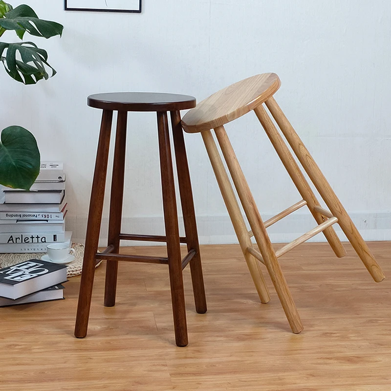Silla de Bar moderna de estilo nórdico, sillas de restaurante para el hogar de madera maciza, taburete minimalista de base alta, muebles prácticos y estables para el hogar