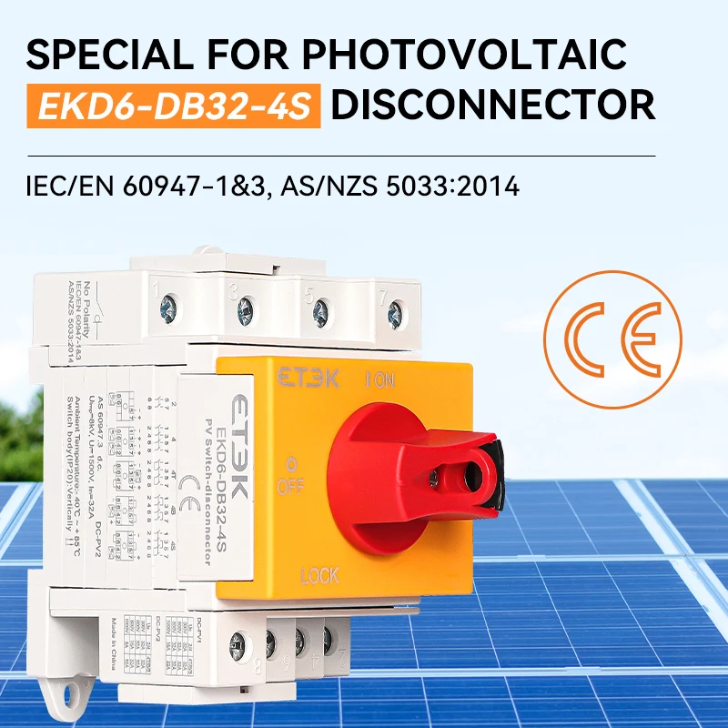 ETEK DC Solar Isolator Switch PV 1000V 32A 2P Din Rail Mounting Rotating Handle CE Disconnector For Solar Certified EKD16-DB32