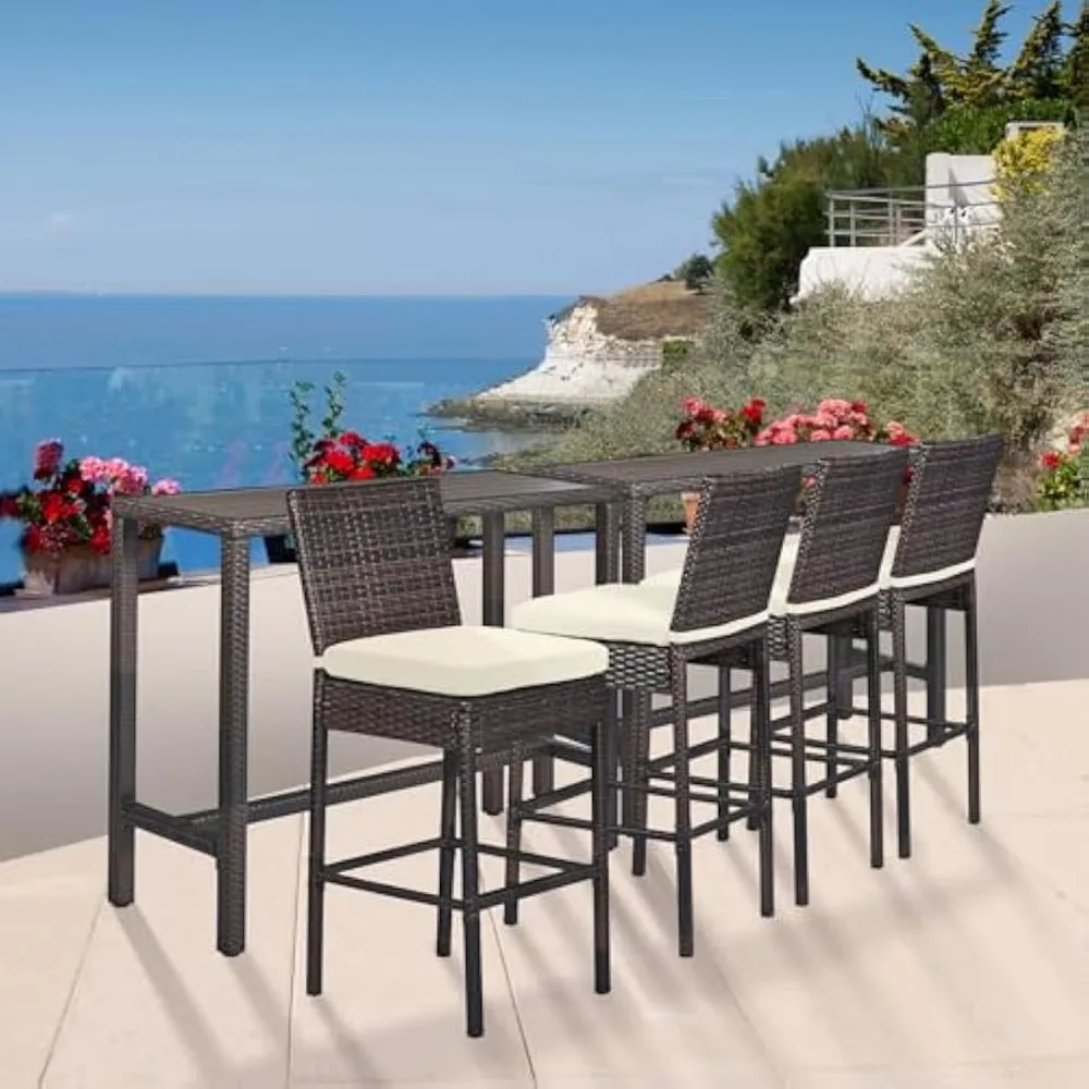 Outdoor Bar Set for Patio 3pcs Outdoor Bar Table and Chairs Set All Weather Bar Height High Top Outdoor Table and Chairs Wicker