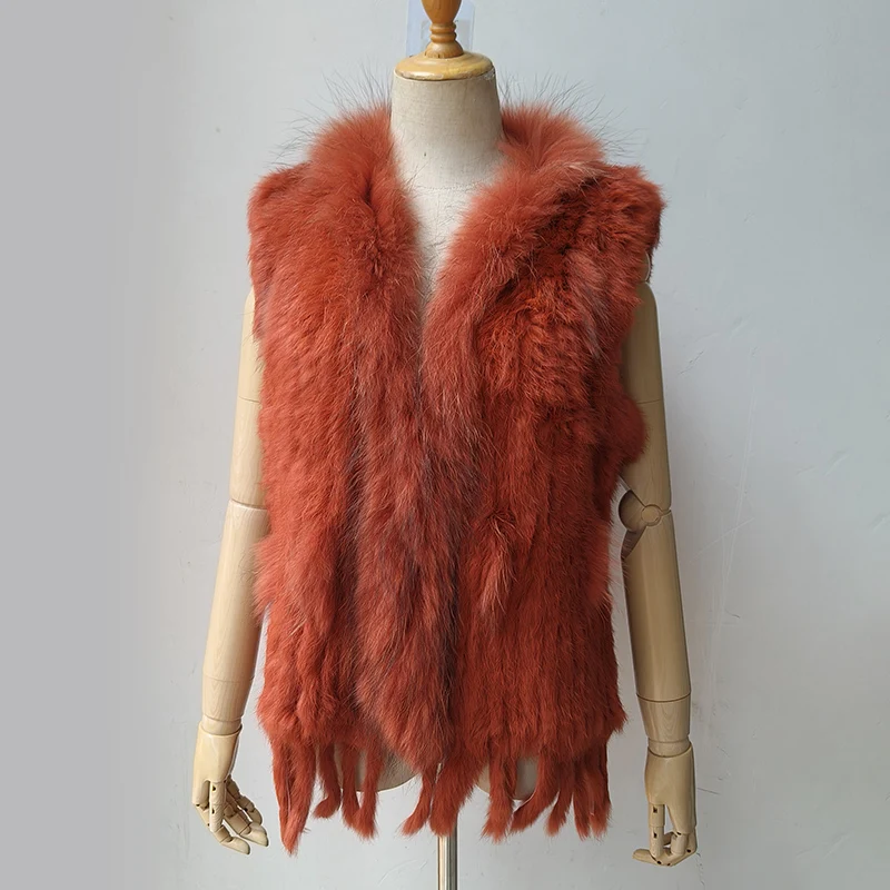 2025 herbst Gestrickte Echt Kaninchen Fell Weste Frauen Warme Winter Echten Pelz Gilets Weibliche Causual Echtes Pelz Weste