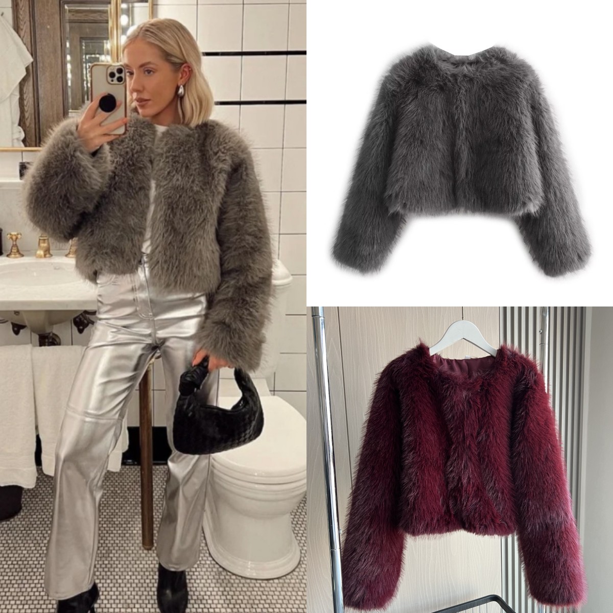 Kunstpelzjacke 2025, Herbst/Winter, neue modische Damen-Jacke mit Kunstpelz-Effekt, Rundhalsausschnitt, lange Ärmel, kurze Jacke