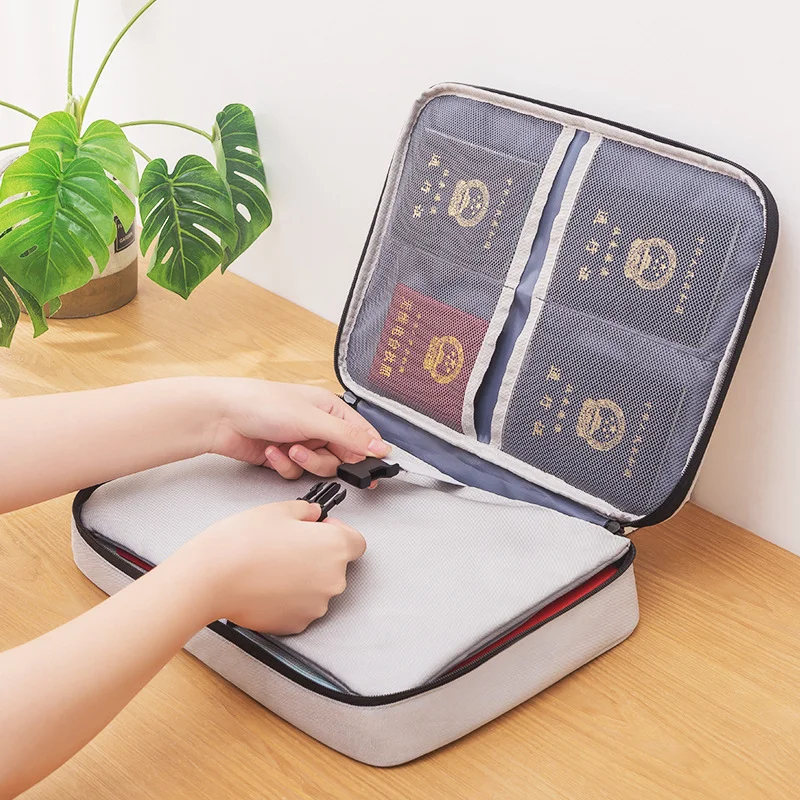 ทนไฟกันน้ํากระเป๋าเอกสารความปลอดภัยซิปกระเป๋าเงิน Multi-Layer Card Case กระเป๋าเดินทางแฟ้มกระเป๋าเอกสารกล่องเก็บ