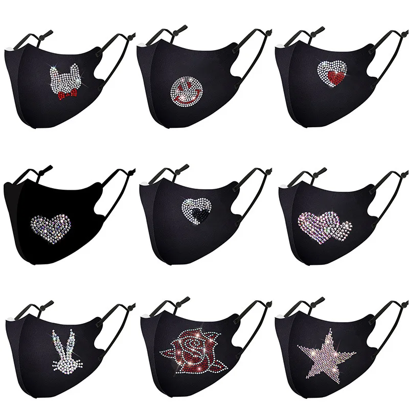 ローズラブウサギ女性マスクアイスシルクホット掘削ラインストーンフェイスファッショナブルな洗えるイースターマスクコスプレ Маска Для Лица