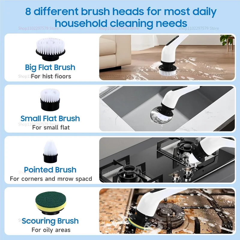 9 in 1 Electric Spin Scrubber Cordless Cleaning Brush Shower Scrubber Adjustable Extension Handle Waterproof For Tub Tile Floor