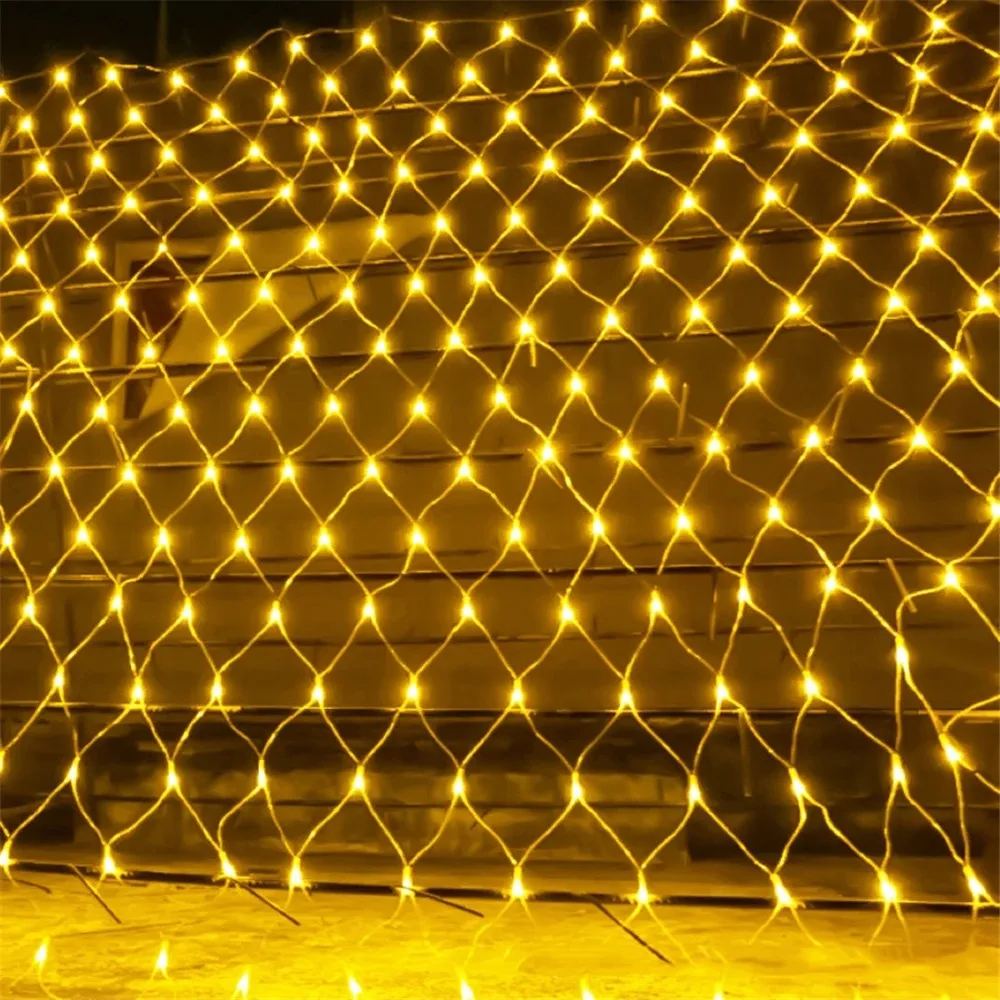 Cortina de red de pesca al aire libre, luces de hadas de 1,5x1,5 m, 96LED, decoración de jardín, guirnalda de calle al aire libre, luces de Navidad de Año Nuevo