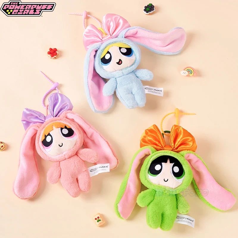 12 cm Stofftier Powerpuff Girls Cartoon Niedlich Dress Up Hase Kaninchen Plüschtier Anhänger Fliege Puppe Geschenk Puppe für Mädchen