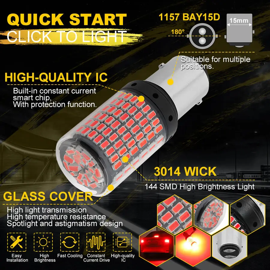 2x Đỏ 1157 BAY15D LED Xi Nhan Canbus 144 SMD 20W Phanh Ngược Đèn Đuôi Bóng Đèn