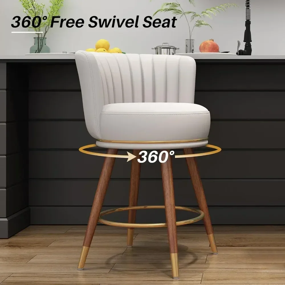 Counter Height Bar Stools, Swivel Bar Stools with Back, 24" H Seat Height Upholstered Counter Stools with Wood Legs and Footrest