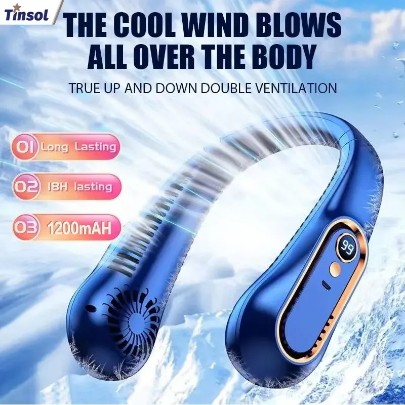 2025 Nuovo ventilatore da soffitto USB ricaricabile portatile piccolo ventilatore studenti ufficio sport display digitale ventilatore da soffitto appeso al collo ventilatore