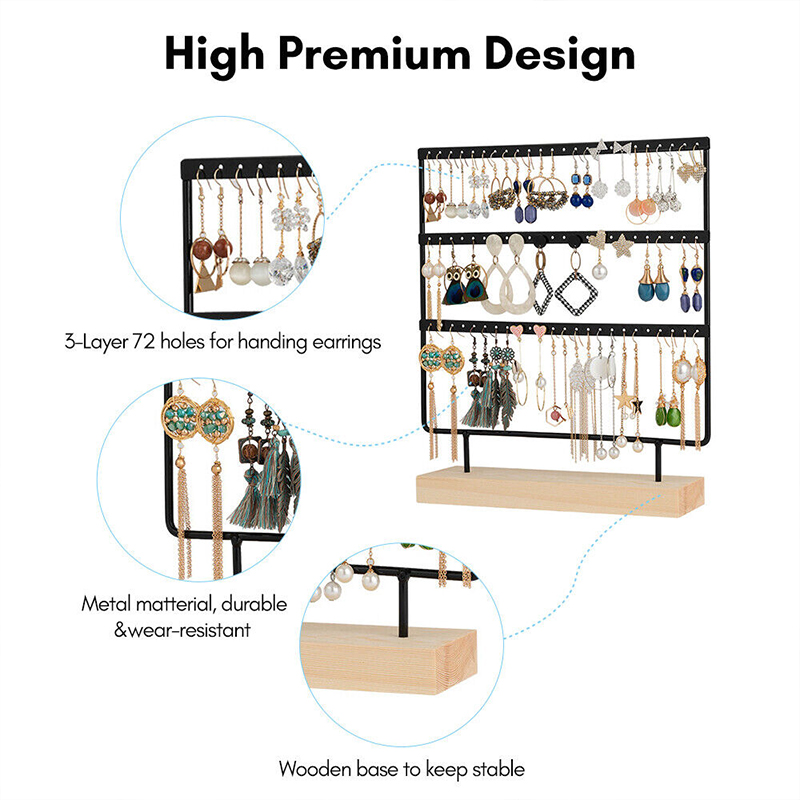Présentoir de Boucles d'Oreilles en Bois et Métal, Boîte à Bijoux Vintage